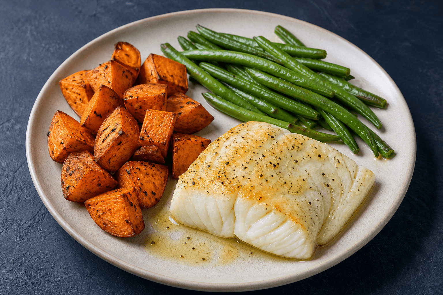 Cod and Sweet Potato Plate, prepared and ready to serve