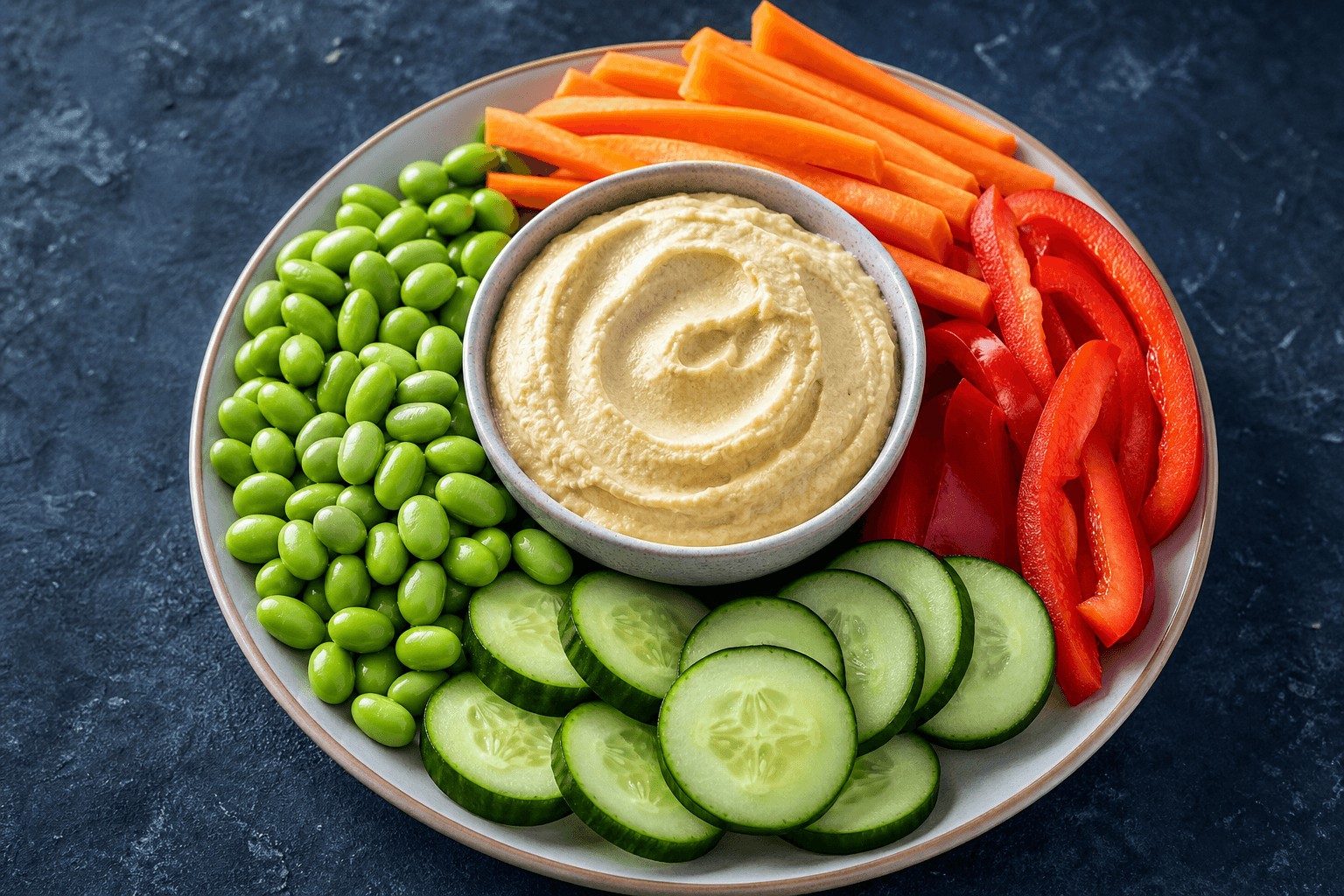 Edamame Hummus Plate, prepared and ready to serve
