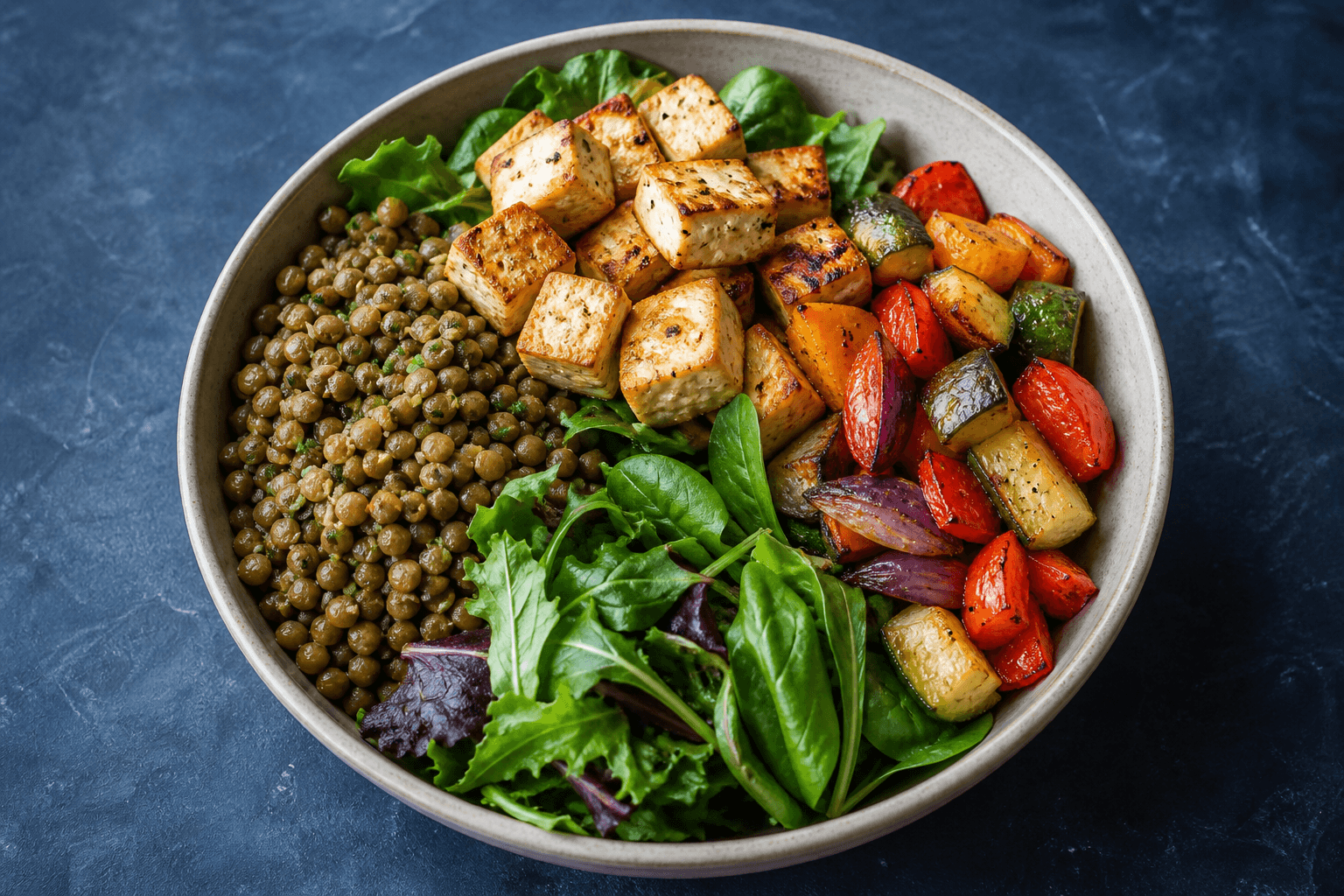 Lentil Tofu Power Bowl, prepared and ready to serve