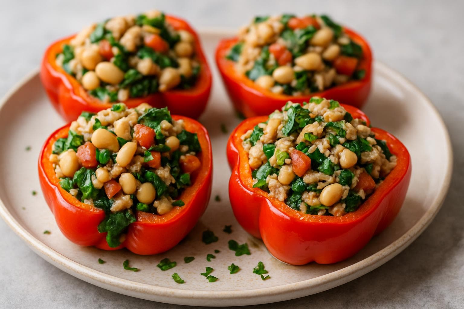 Tuna and White Bean Stuffed Bell Peppers, prepared and ready to serve